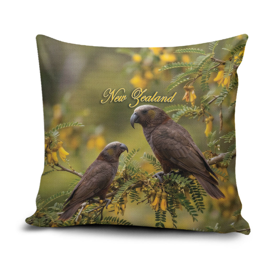 New Zealand Kaka Bird Pillow Cover Kowhai Flower Landscape Style LT22 Green - Polynesian Pride