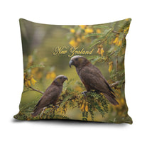 New Zealand Kaka Bird Pillow Cover Kowhai Flower Landscape Style LT22 Green - Polynesian Pride
