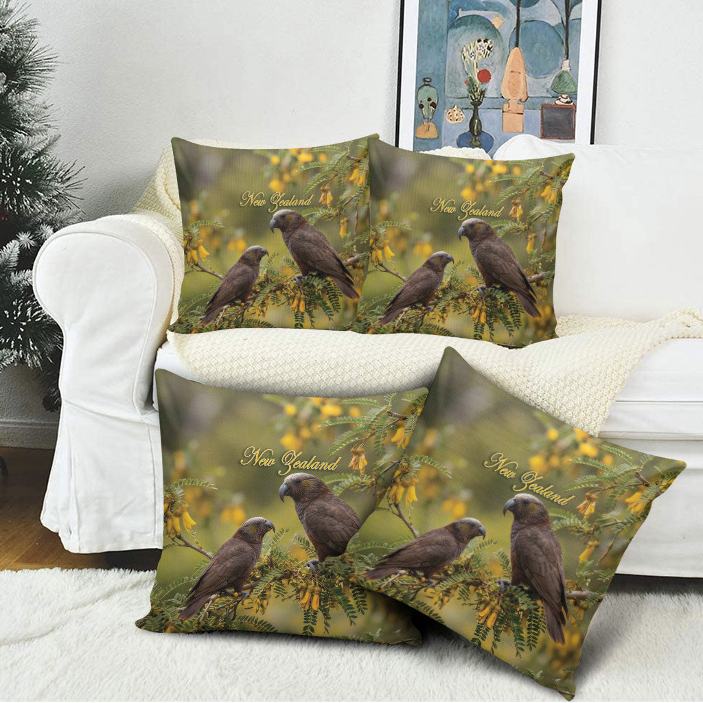 New Zealand Kaka Bird Pillow Cover Kowhai Flower Landscape Style LT22 - Polynesian Pride