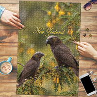 New Zealand Kaka Bird Puzzle Kowhai Flower Landscape Style LT22 Green - Polynesian Pride