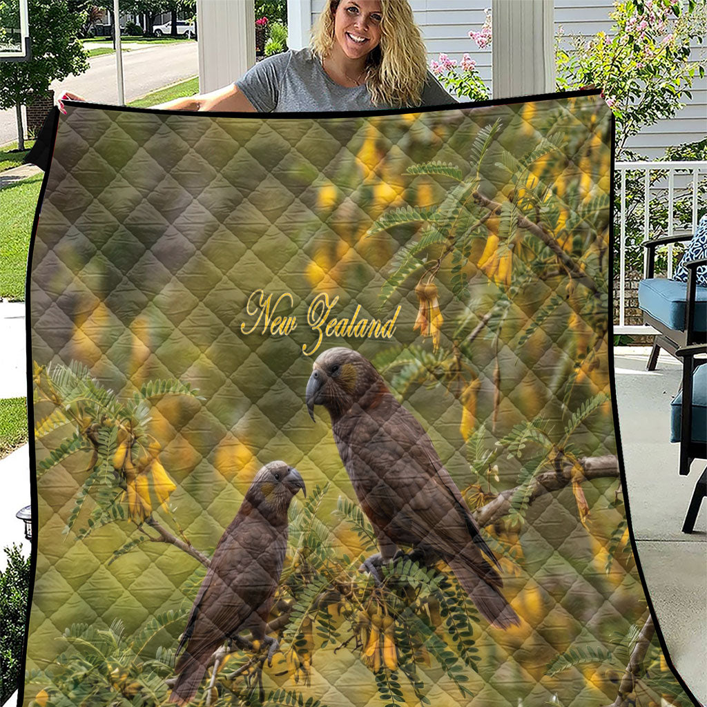 New Zealand Kaka Bird Quilt Kowhai Flower Landscape Style