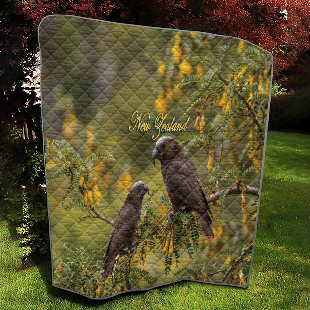 New Zealand Kaka Bird Quilt Kowhai Flower Landscape Style