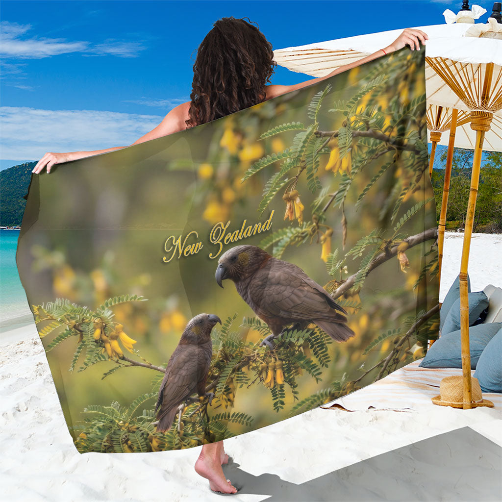 New Zealand Kaka Bird Sarong Kowhai Flower Landscape Style