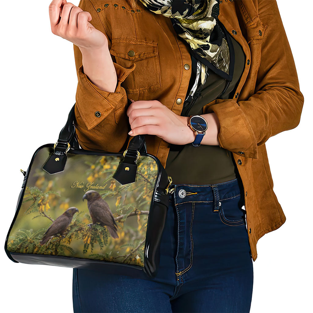 New Zealand Kaka Bird Shoulder Handbag Kowhai Flower Landscape Style