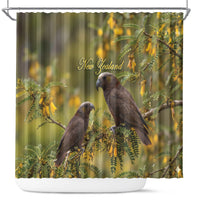 New Zealand Kaka Bird Shower Curtain Kowhai Flower Landscape Style LT22 Green - Polynesian Pride