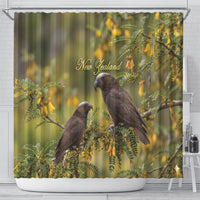 New Zealand Kaka Bird Shower Curtain Kowhai Flower Landscape Style LT22 - Polynesian Pride