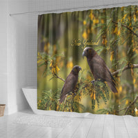 New Zealand Kaka Bird Shower Curtain Kowhai Flower Landscape Style LT22 - Polynesian Pride