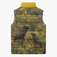New Zealand Kaka Bird Sleeveless Puffer Jacket Kowhai Flower Landscape Style LT22 - Polynesian Pride