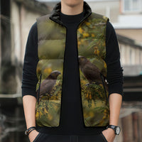 New Zealand Kaka Bird Sleeveless Puffer Jacket Kowhai Flower Landscape Style LT22 - Polynesian Pride