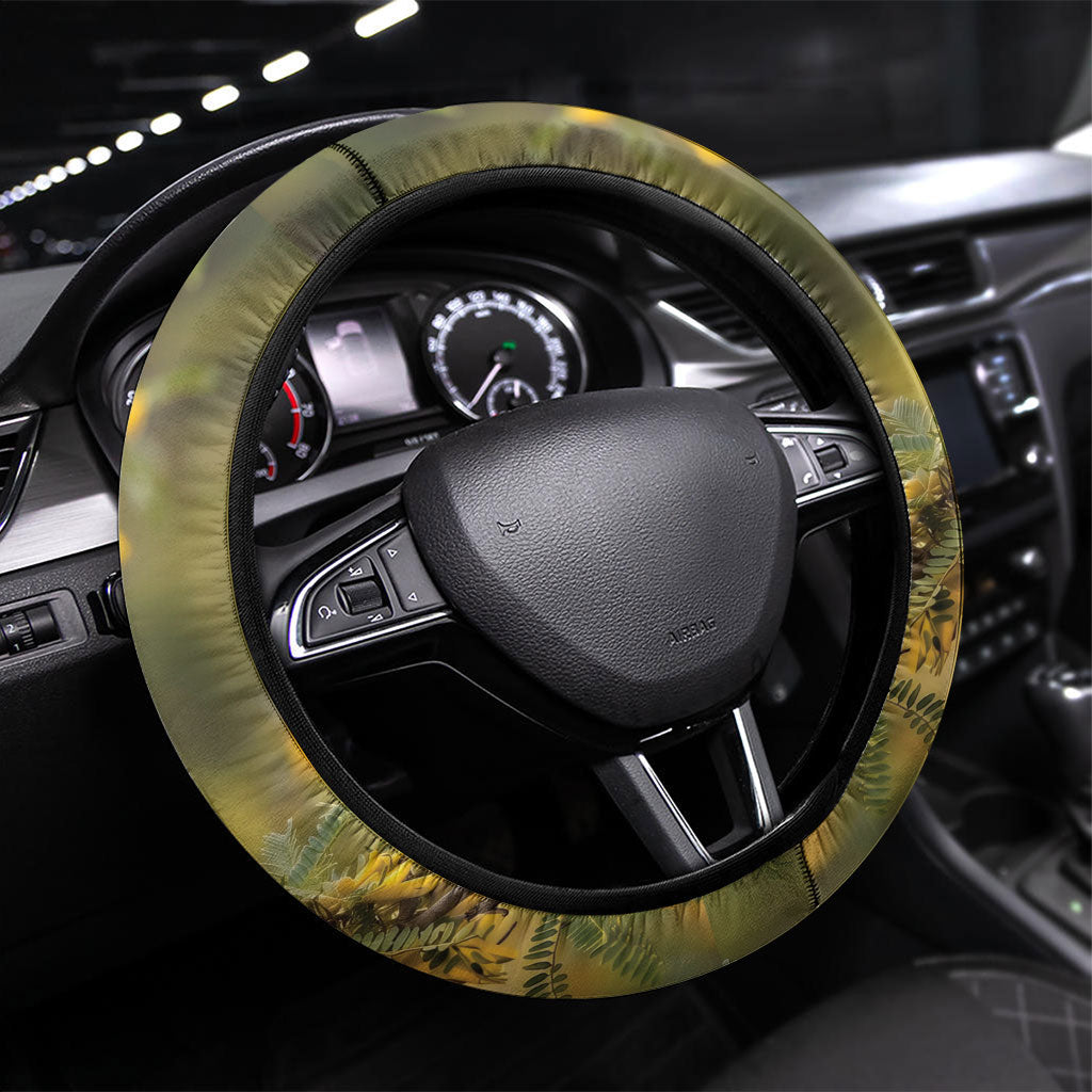 New Zealand Kaka Bird Steering Wheel Cover Kowhai Flower Landscape Style LT22 Universal Fit Green - Polynesian Pride