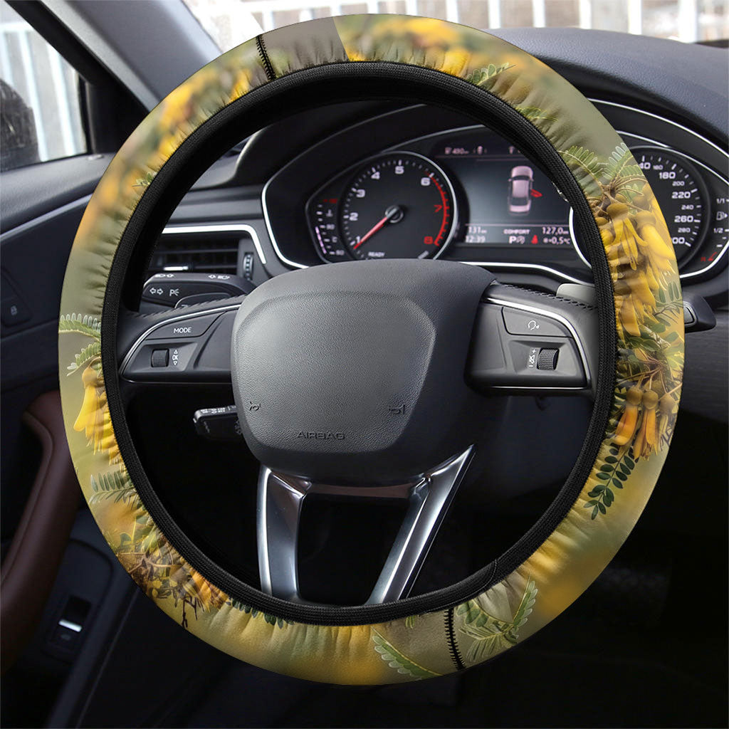 New Zealand Kaka Bird Steering Wheel Cover Kowhai Flower Landscape Style LT22 - Polynesian Pride