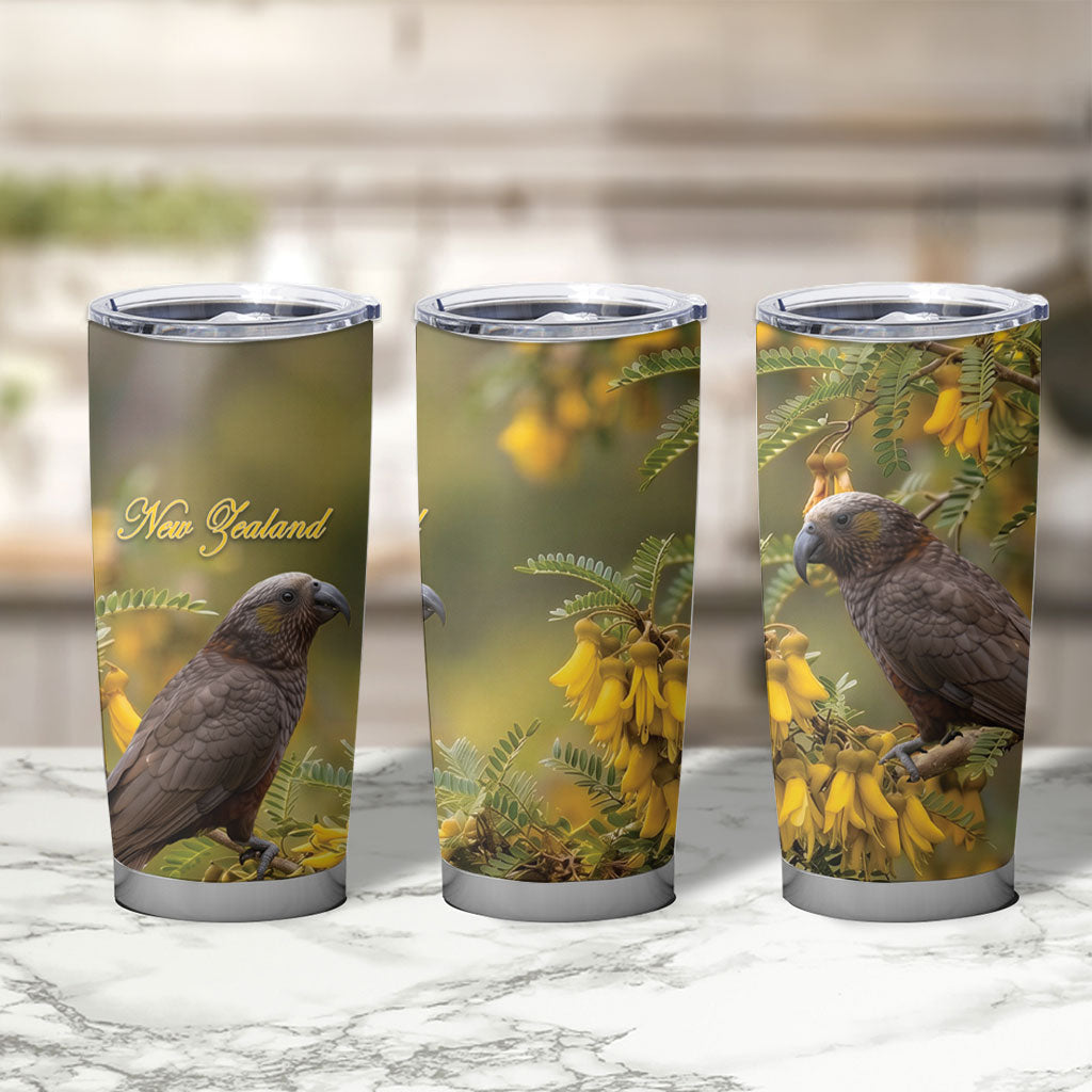 New Zealand Kaka Bird Tumbler Cup Kowhai Flower Landscape Style
