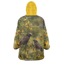 New Zealand Kaka Bird Wearable Blanket Hoodie Kowhai Flower Landscape Style