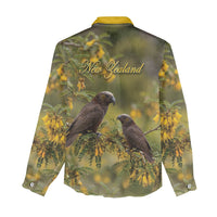 New Zealand Kaka Bird Women Casual Shirt Kowhai Flower Landscape Style