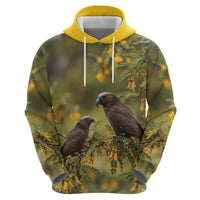 New Zealand Kaka Bird Zip Hoodie Kowhai Flower Landscape Style