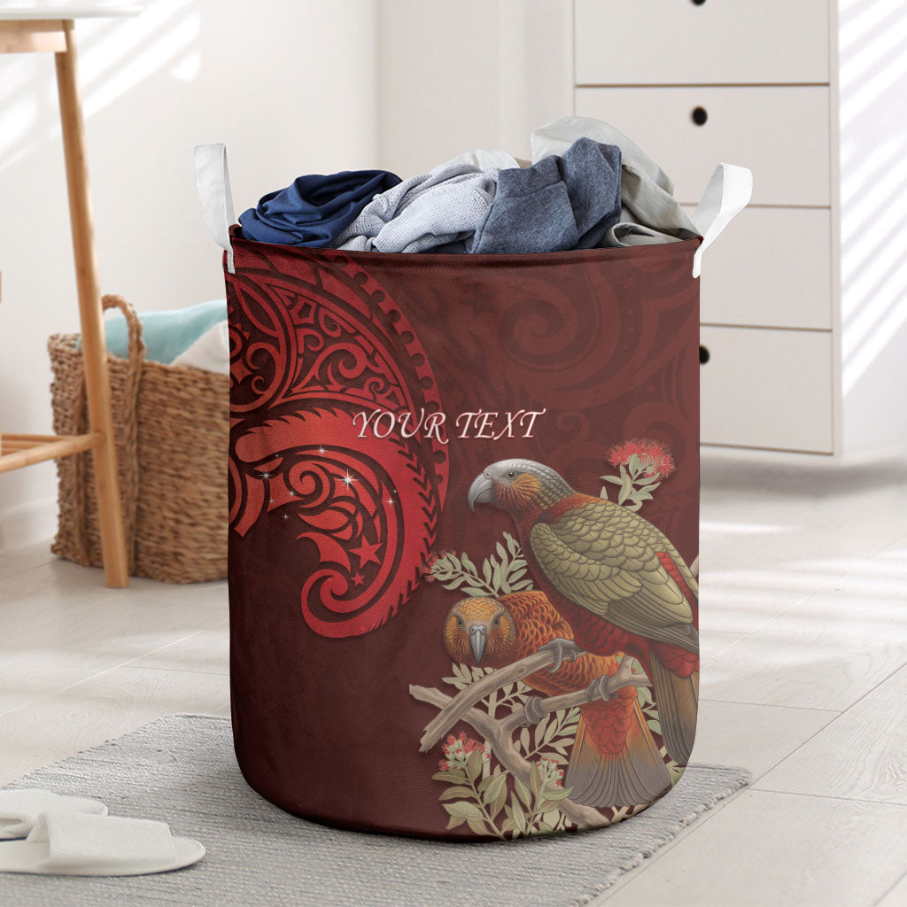 New Zealand Kaka Bird Personalised Laundry Basket Pohutukawa Matariki Maori Pattern LT22 Red - Polynesian Pride