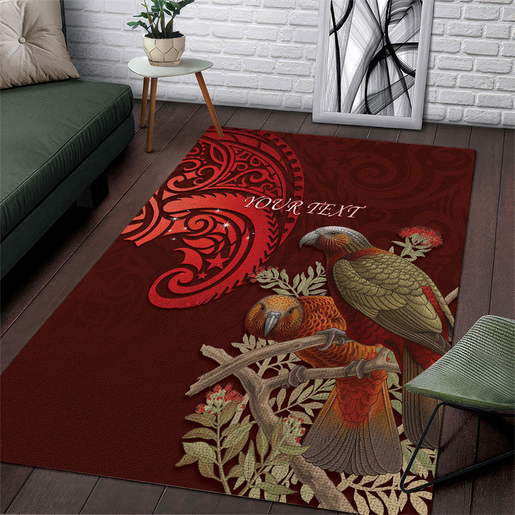 New Zealand Kaka Bird Personalised Area Rug Pohutukawa Matariki Maori Pattern