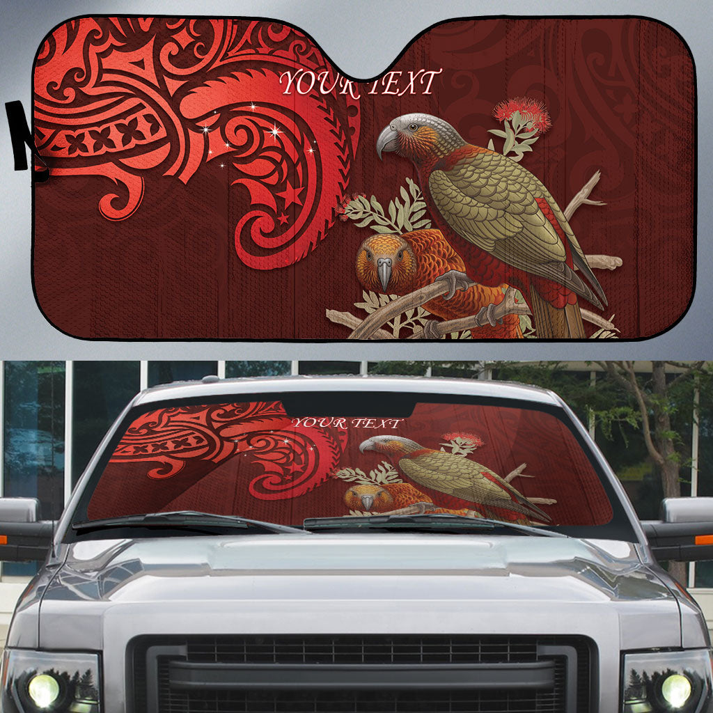 New Zealand Kaka Bird Personalised Auto Sun Shade Pohutukawa Matariki Maori Pattern