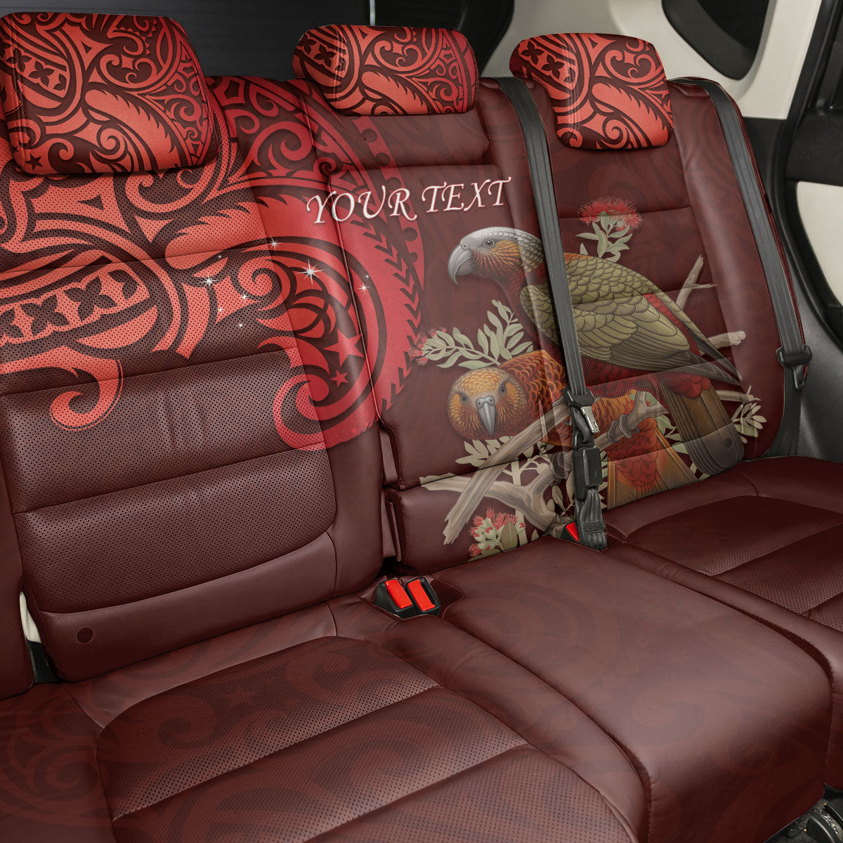 New Zealand Kaka Bird Personalised Back Car Seat Cover Pohutukawa Matariki Maori Pattern LT22 - Polynesian Pride