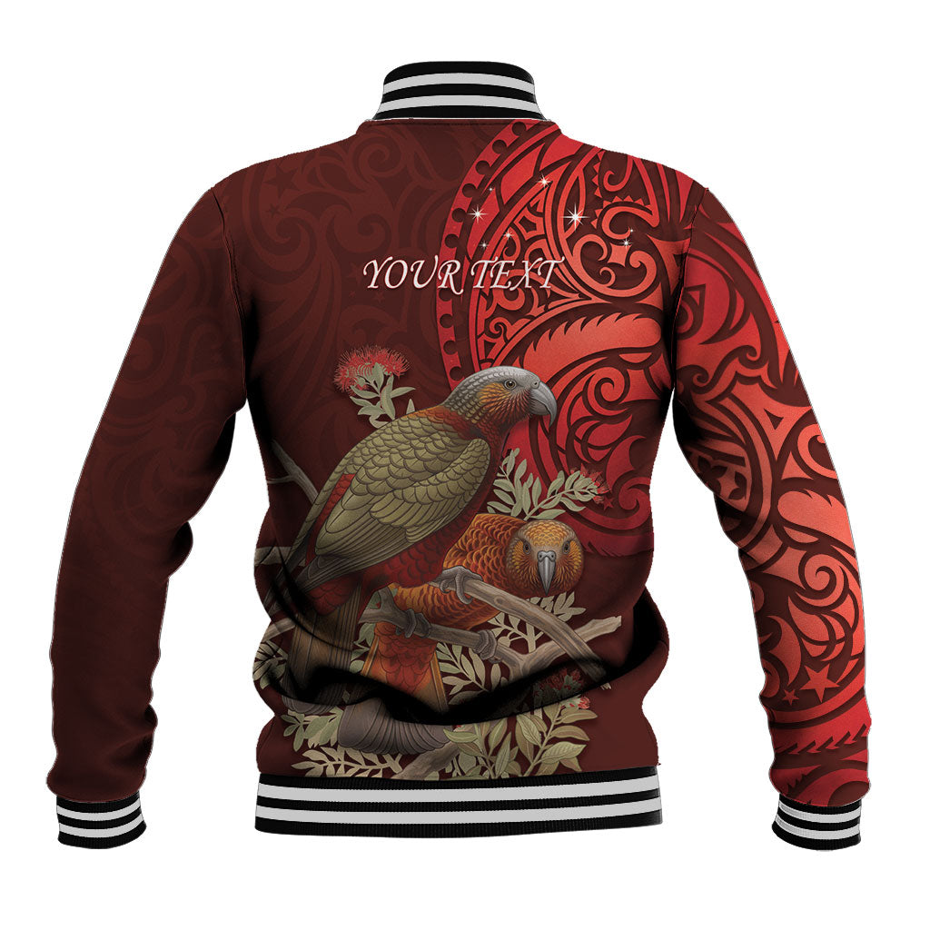 New Zealand Kaka Bird Personalised Baseball Jacket Pohutukawa Matariki Maori Pattern