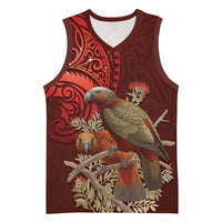 New Zealand Kaka Bird Personalised Basketball Jersey Pohutukawa Matariki Maori Pattern LT22 Unisex Red - Polynesian Pride