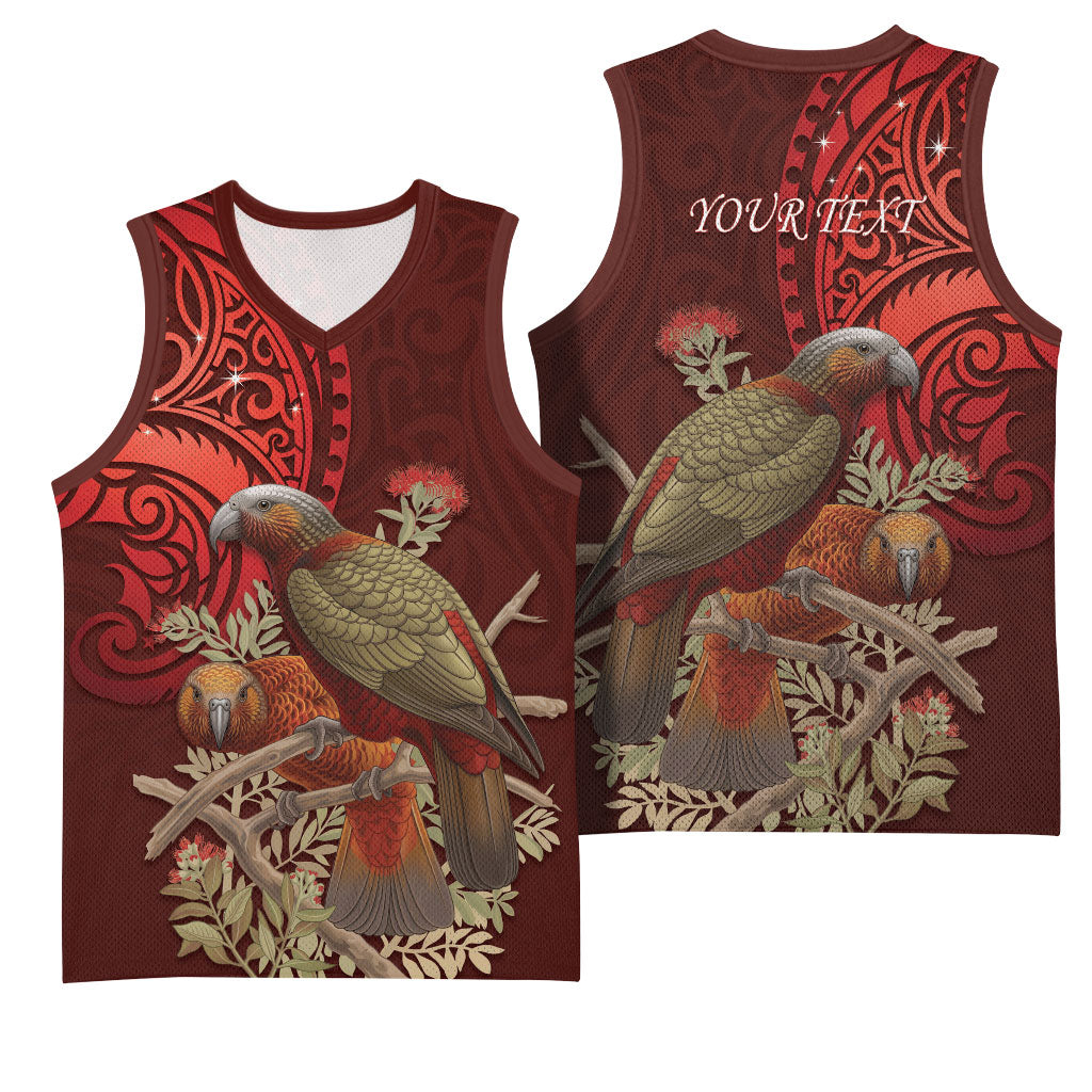 New Zealand Kaka Bird Personalised Basketball Jersey Pohutukawa Matariki Maori Pattern LT22 - Polynesian Pride