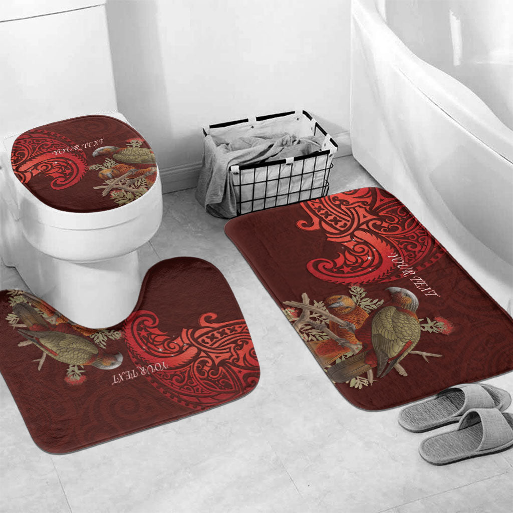 New Zealand Kaka Bird Personalised Bathroom Set Pohutukawa Matariki Maori Pattern LT22 Mat Set Only (3 pcs) One Size Red - Polynesian Pride
