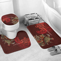 New Zealand Kaka Bird Personalised Bathroom Set Pohutukawa Matariki Maori Pattern LT22 Mat Set Only (3 pcs) One Size Red - Polynesian Pride