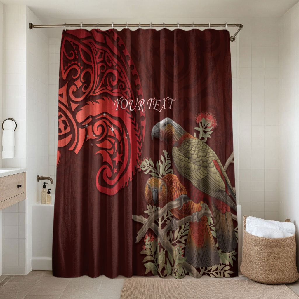New Zealand Kaka Bird Personalised Bathroom Set Pohutukawa Matariki Maori Pattern LT22 Shower Curtain Only Red - Polynesian Pride