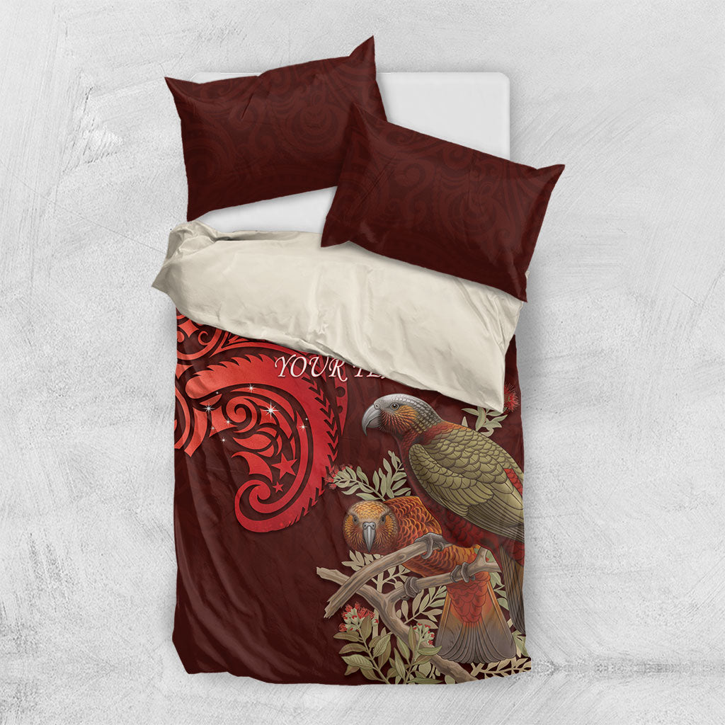 New Zealand Kaka Bird Personalised Bedding Set Pohutukawa Matariki Maori Pattern