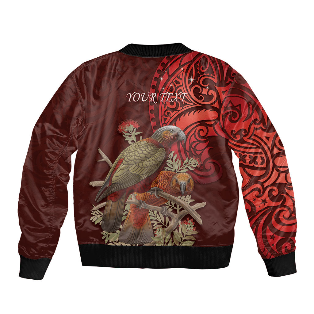 New Zealand Kaka Bird Personalised Bomber Jacket Pohutukawa Matariki Maori Pattern