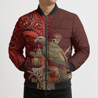 New Zealand Kaka Bird Personalised Bomber Puffer Jacket Pohutukawa Matariki Maori Pattern
