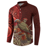 New Zealand Kaka Bird Personalised Button Sweatshirt Pohutukawa Matariki Maori Pattern