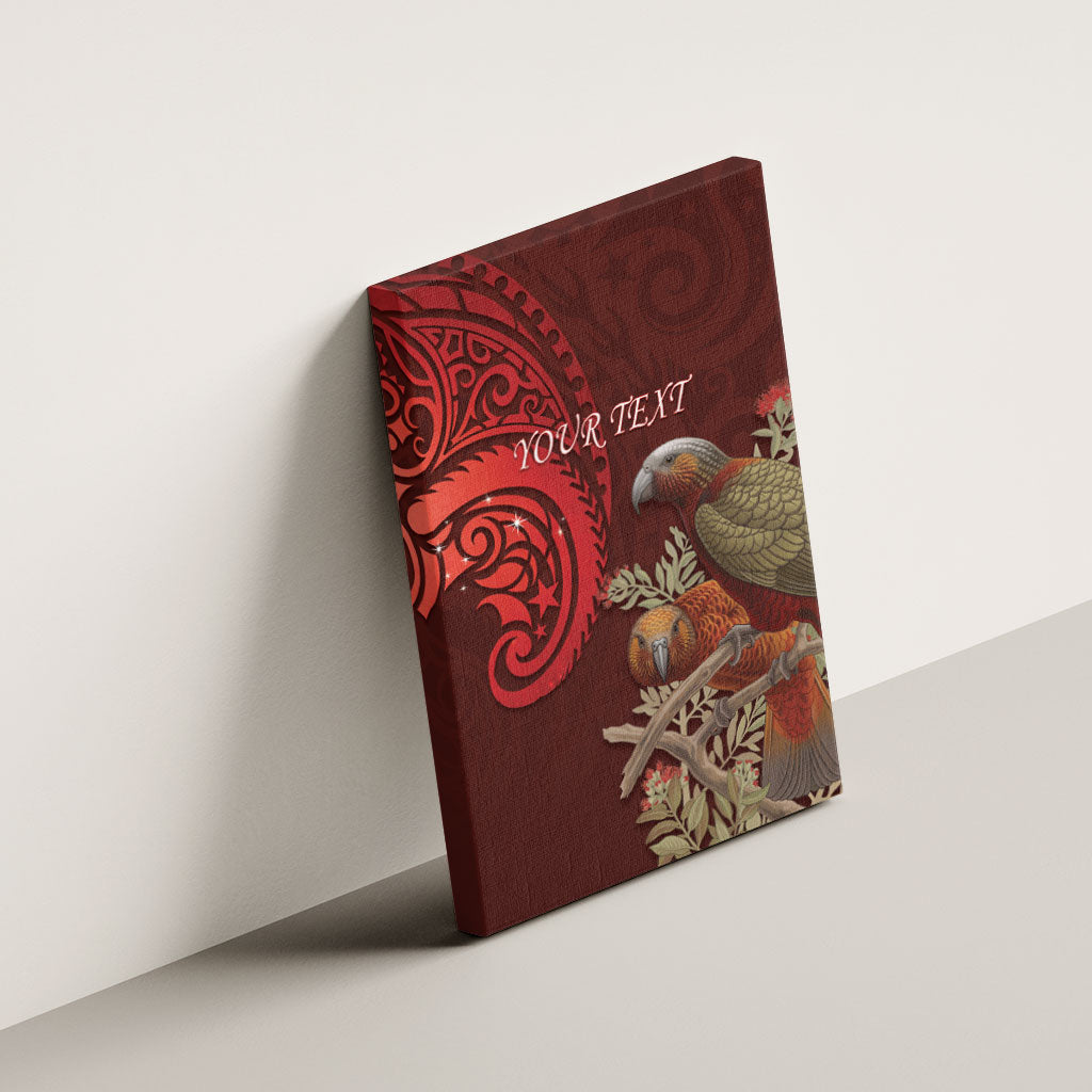 New Zealand Kaka Bird Personalised Canvas Wall Art Pohutukawa Matariki Maori Pattern