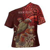 New Zealand Kaka Bird Personalised Cross Shoulder Shirt Pohutukawa Matariki Maori Pattern LT22 - Polynesian Pride