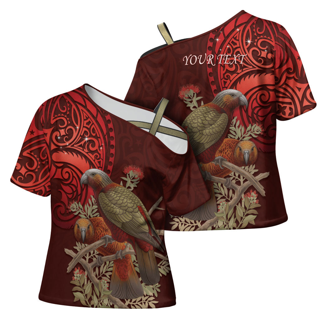 New Zealand Kaka Bird Personalised Cross Shoulder Shirt Pohutukawa Matariki Maori Pattern LT22 - Polynesian Pride