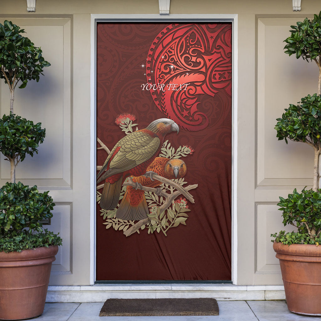 New Zealand Kaka Bird Personalised Door Cover Pohutukawa Matariki Maori Pattern LT22 Red - Polynesian Pride