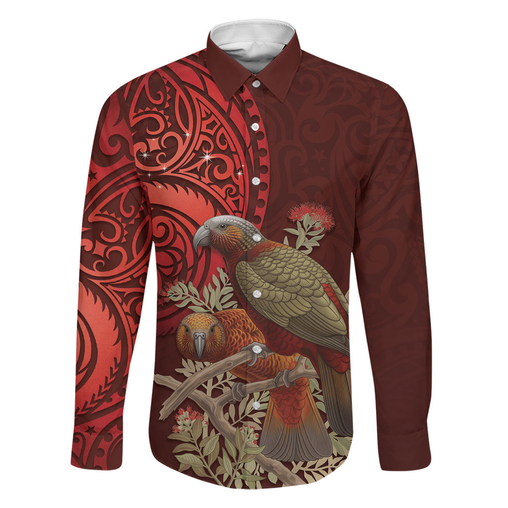 New Zealand Kaka Bird Personalised Family Matching Long Sleeve Bodycon Dress and Hawaiian Shirt Pohutukawa Matariki Maori Pattern