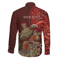 New Zealand Kaka Bird Personalised Family Matching Long Sleeve Bodycon Dress and Hawaiian Shirt Pohutukawa Matariki Maori Pattern