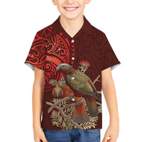 New Zealand Kaka Bird Personalised Family Matching Long Sleeve Bodycon Dress and Hawaiian Shirt Pohutukawa Matariki Maori Pattern