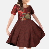 New Zealand Kaka Bird Personalised Family Matching Off The Shoulder Long Sleeve Dress and Hawaiian Shirt Pohutukawa Matariki Maori Pattern