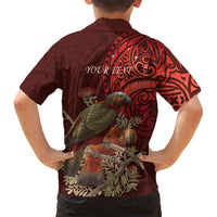New Zealand Kaka Bird Personalised Family Matching Off Shoulder Maxi Dress and Hawaiian Shirt Pohutukawa Matariki Maori Pattern