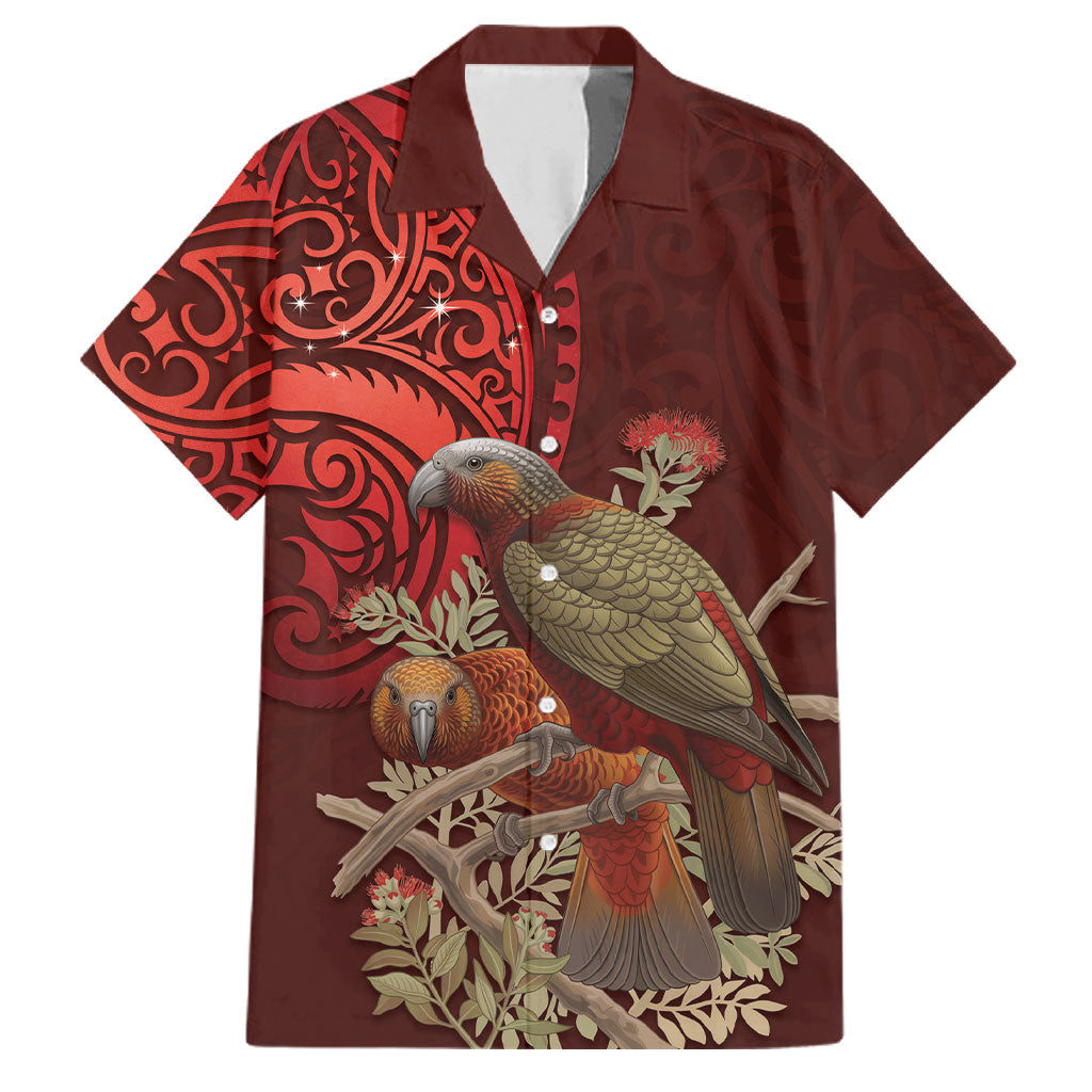 New Zealand Kaka Bird Personalised Family Matching Off Shoulder Maxi Dress and Hawaiian Shirt Pohutukawa Matariki Maori Pattern