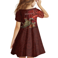 New Zealand Kaka Bird Personalised Family Matching Off Shoulder Short Dress and Hawaiian Shirt Pohutukawa Matariki Maori Pattern