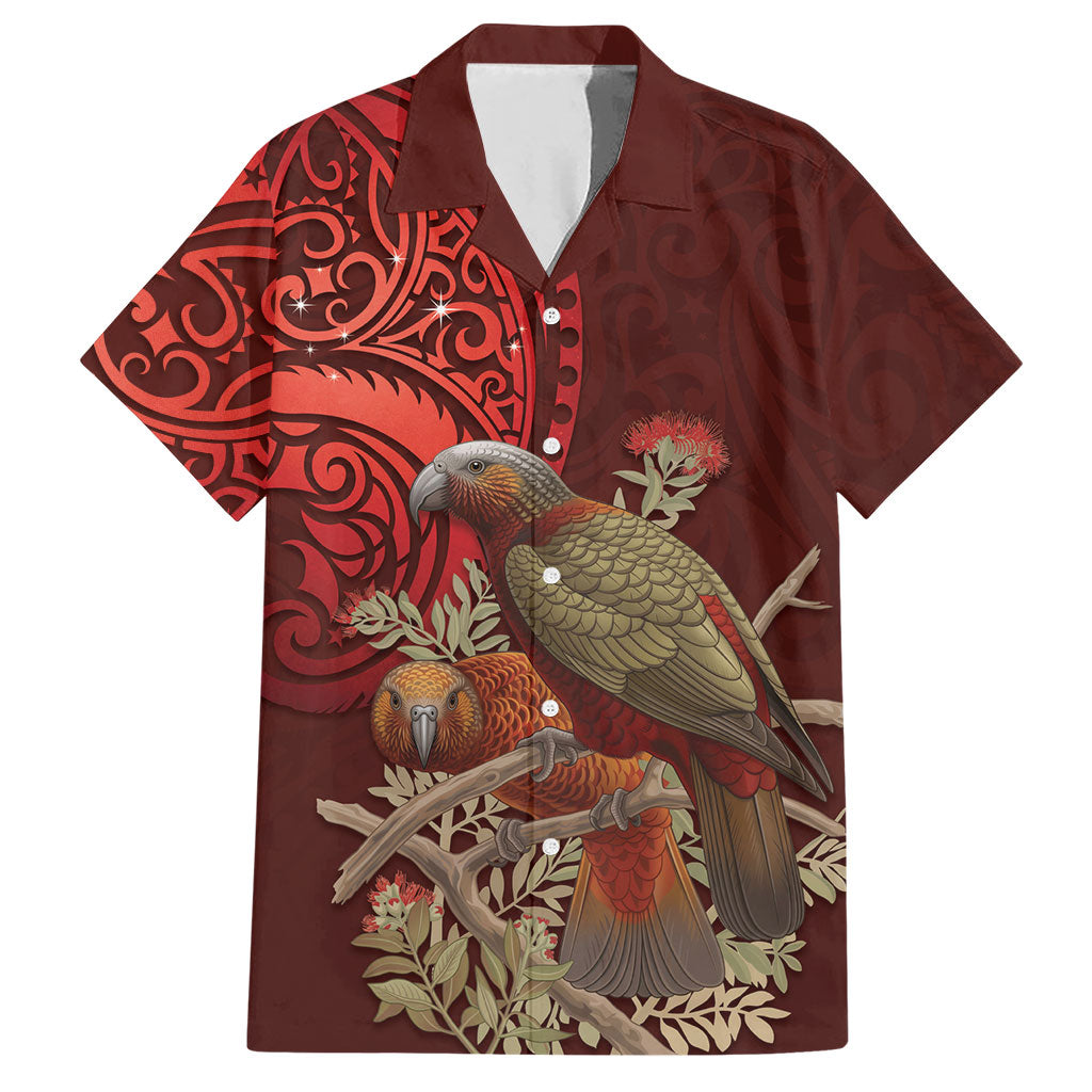 New Zealand Kaka Bird Personalised Hawaiian Shirt Pohutukawa Matariki Maori Pattern LT22 Red - Polynesian Pride