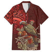 New Zealand Kaka Bird Personalised Hawaiian Shirt Pohutukawa Matariki Maori Pattern LT22 Red - Polynesian Pride