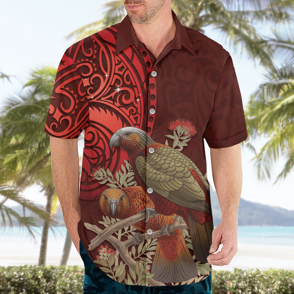 New Zealand Kaka Bird Personalised Hawaiian Shirt Pohutukawa Matariki Maori Pattern LT22 - Polynesian Pride