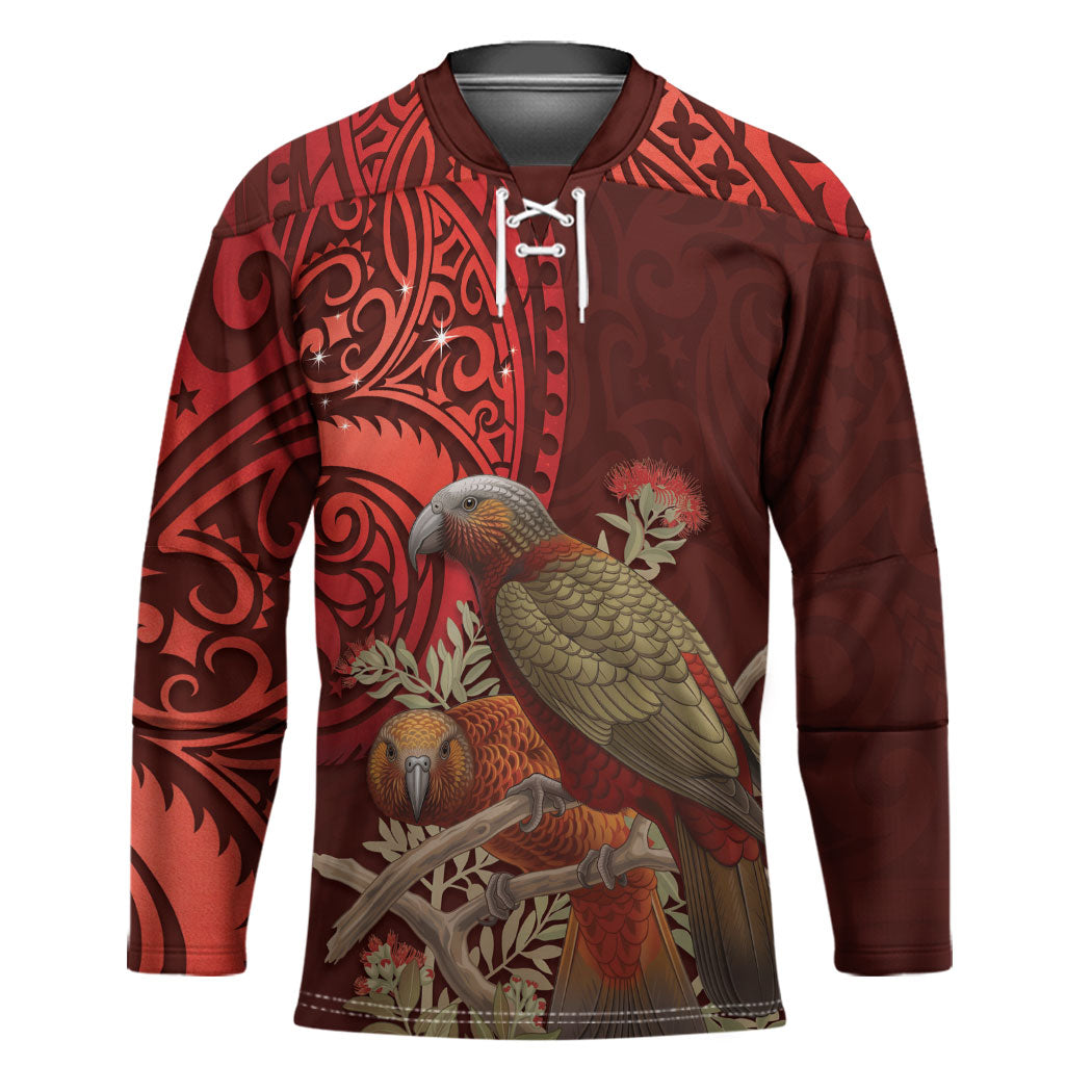 New Zealand Kaka Bird Personalised Hockey Jersey Pohutukawa Matariki Maori Pattern LT22 Unisex Red - Polynesian Pride