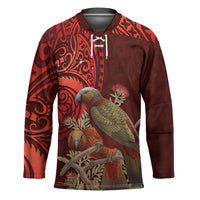 New Zealand Kaka Bird Personalised Hockey Jersey Pohutukawa Matariki Maori Pattern LT22 Unisex Red - Polynesian Pride