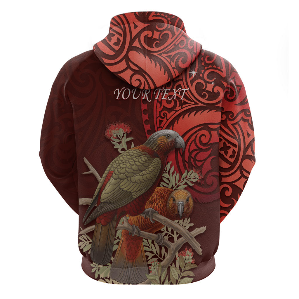 New Zealand Kaka Bird Personalised Hoodie Pohutukawa Matariki Maori Pattern LT22 - Polynesian Pride